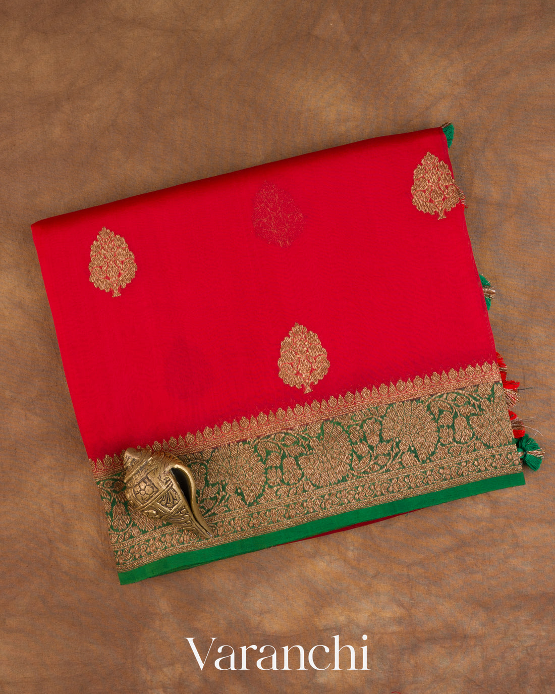 Tulip Red Pure Kora Silk Handloom Saree