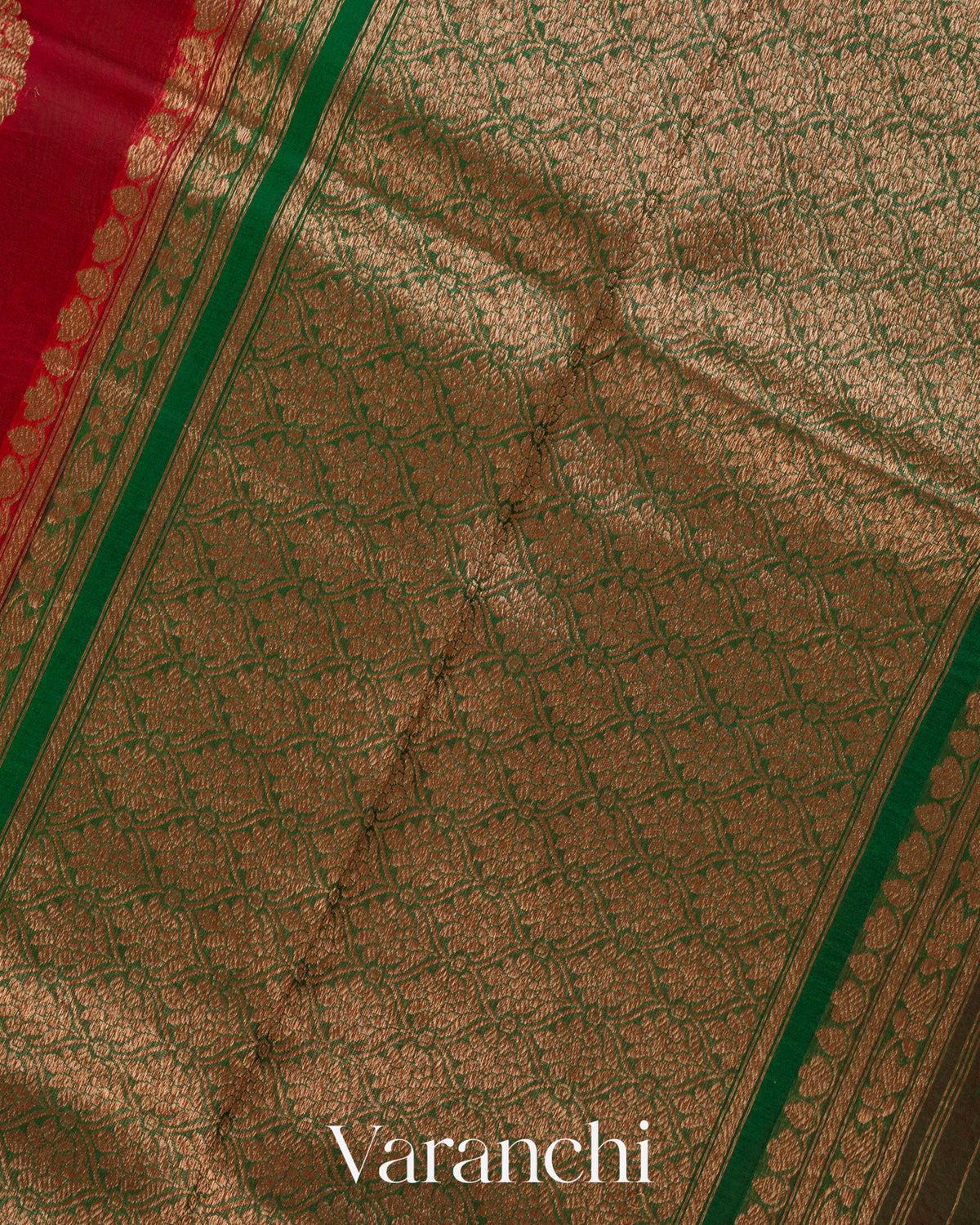 Tulip Red Pure Kora Silk Handloom Saree