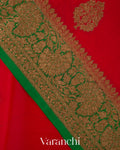 Tulip Red Pure Kora Silk Handloom Saree