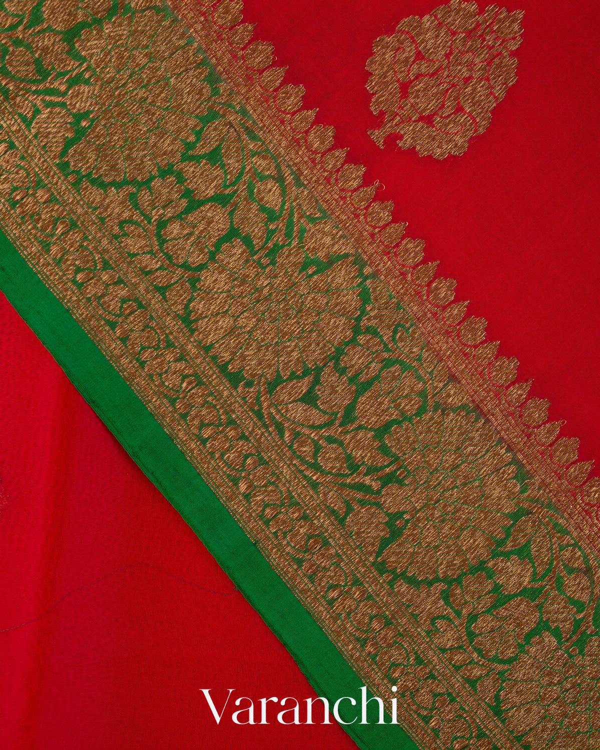 Tulip Red Pure Kora Silk Handloom Saree