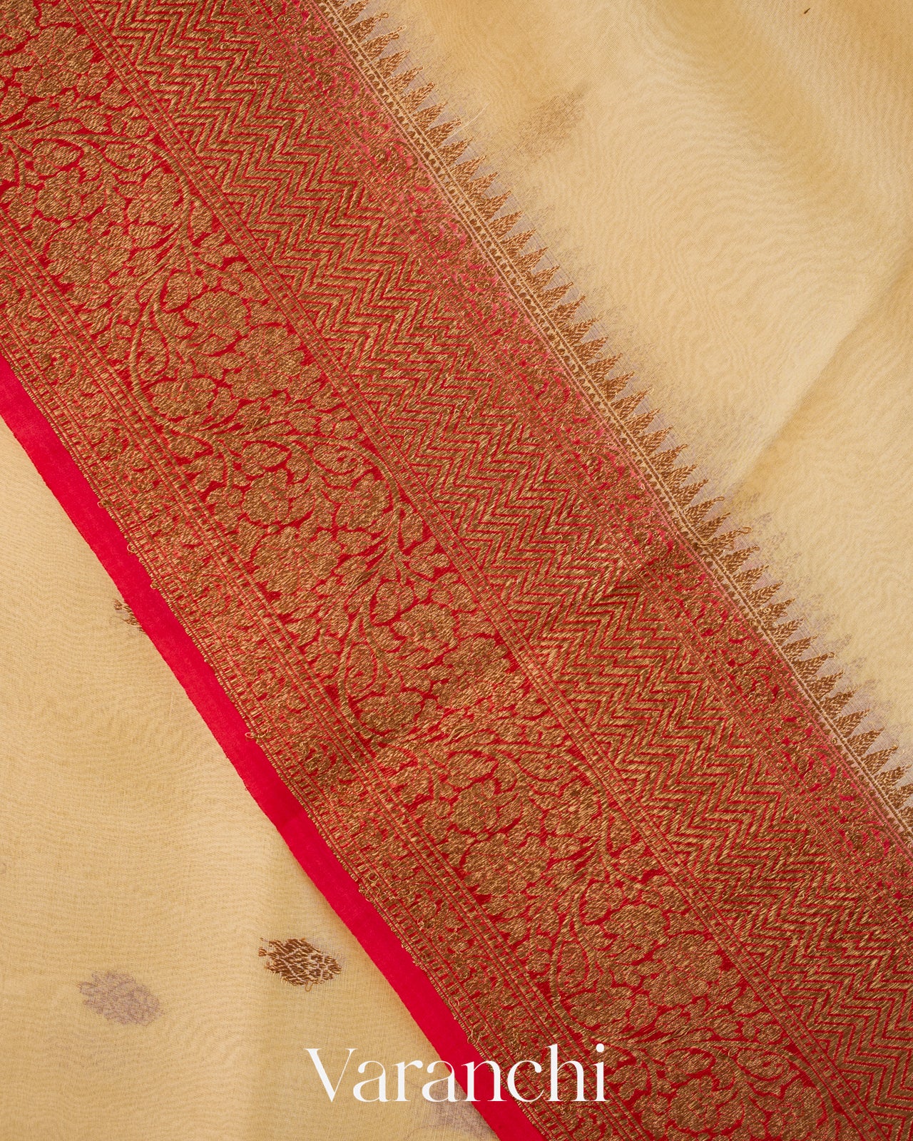 Ivory Pure Kora Silk Handloom Saree