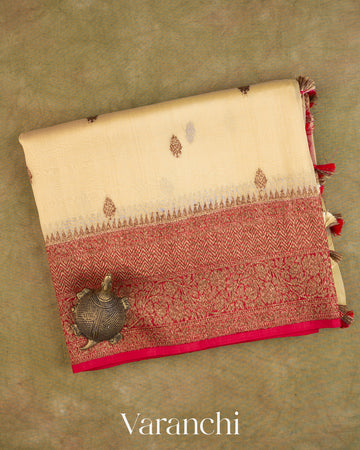Ivory Pure Kora Silk Handloom Saree