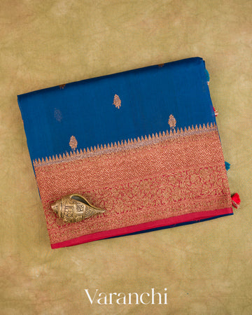 Royal Blue Pure Kora Silk Saree