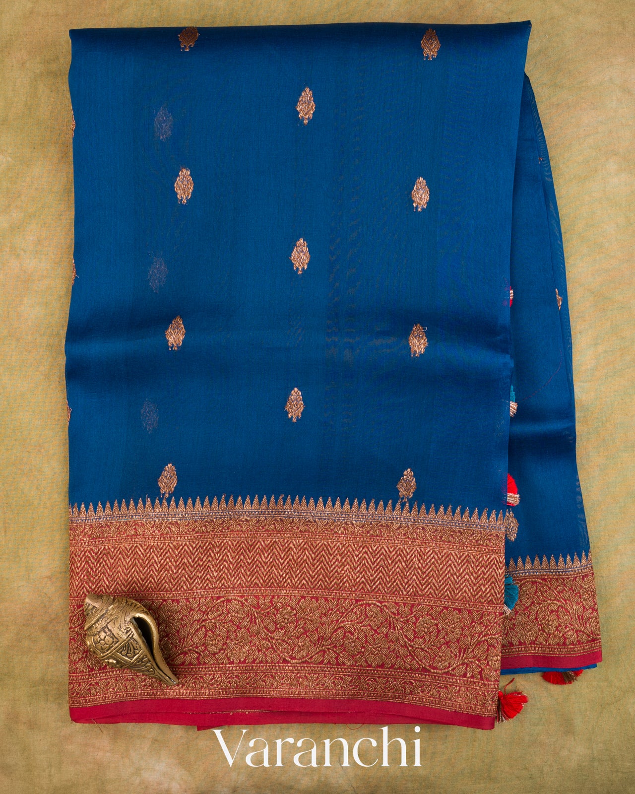 Royal Blue Pure Kora Silk Saree