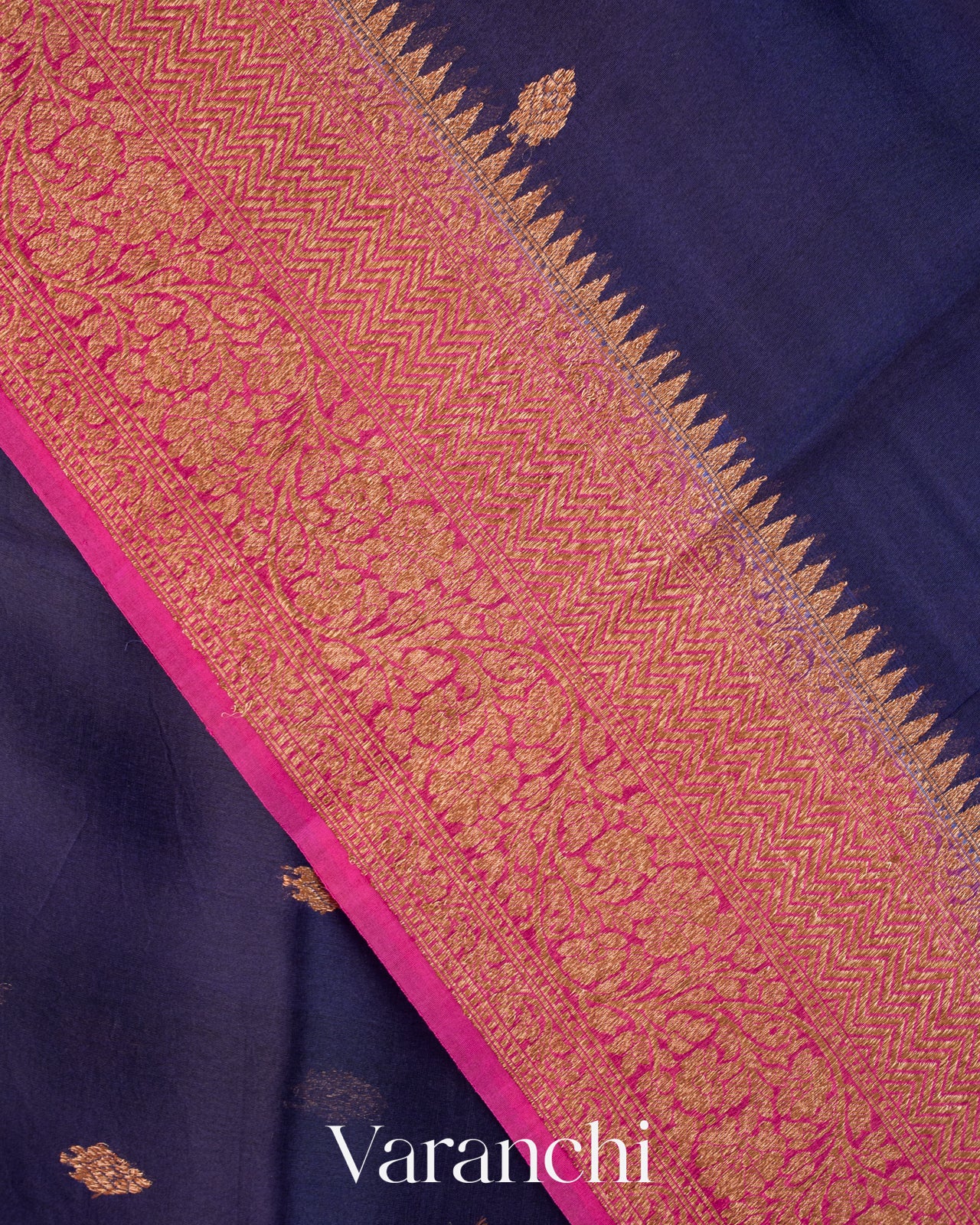Navy Blue Pure Kora Silk Handloom Saree