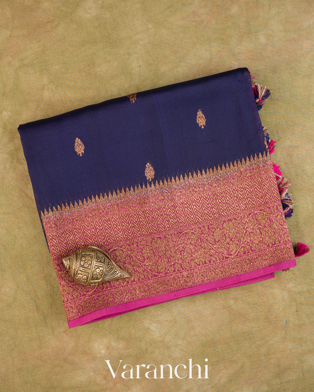 Navy Blue Pure Kora Silk Handloom Saree