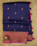 Navy Blue Pure Kora Silk Handloom Saree