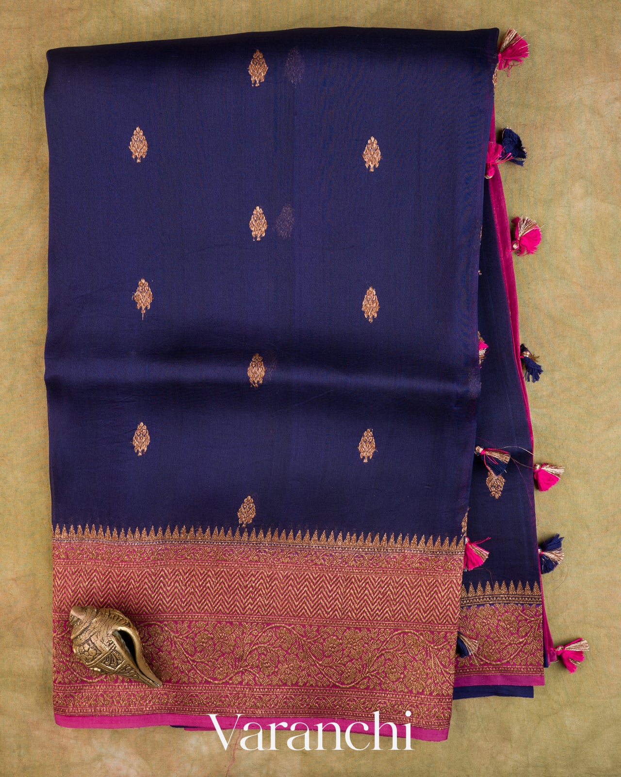 Navy Blue Pure Kora Silk Handloom Saree