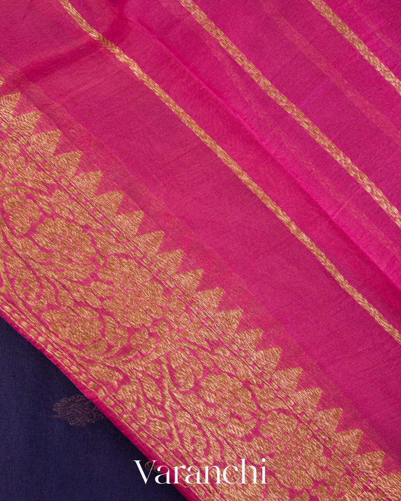 Navy Blue Pure Kora Silk Handloom Saree