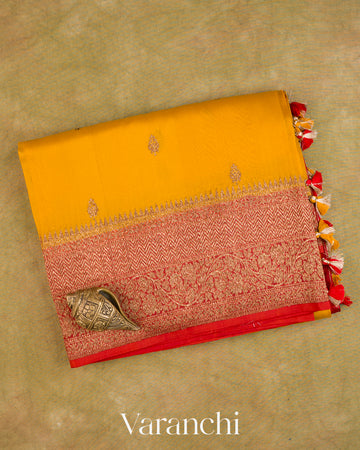 Turmeric Yellow Pure Kora Silk Saree