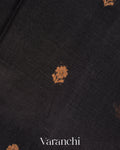 Jet Black Pure Kora Silk Saree