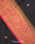 Jet Black Pure Kora Silk Saree