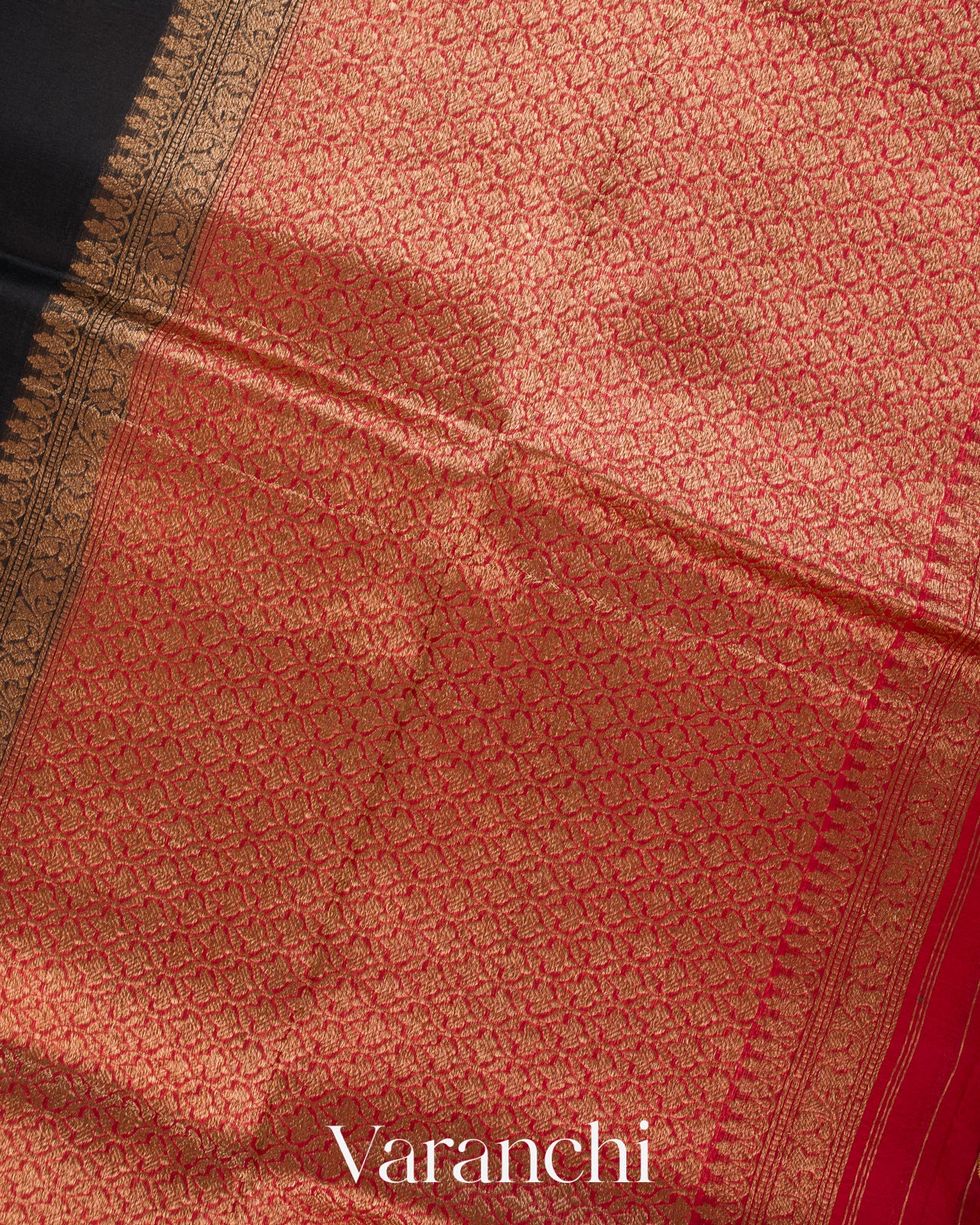 Jet Black Pure Kora Silk Saree