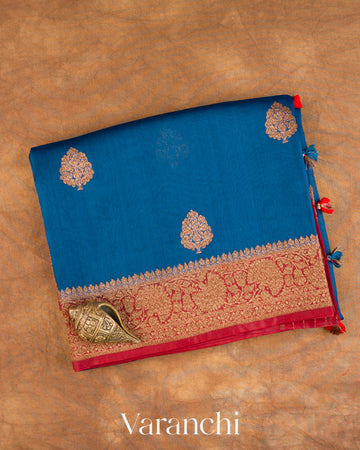 Royal Blue Pure Kora Silk Handloom Saree