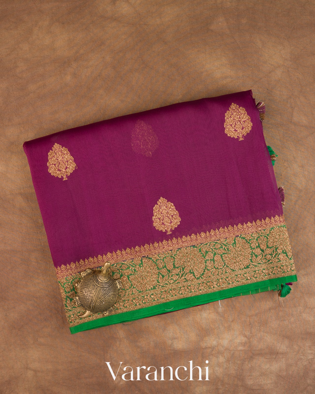 Wine Purple Pure Kora Silk Handloom Saree