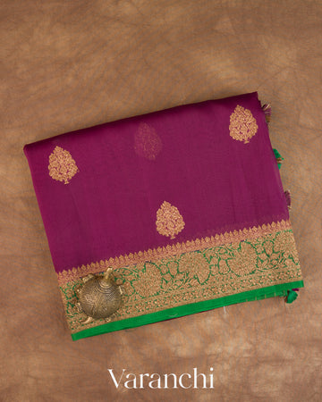 Wine Purple Pure Kora Silk Handloom Saree