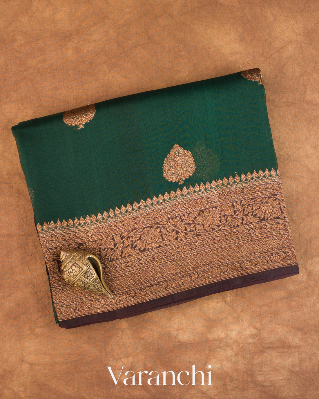 Bottle Green Pure Kora Silk Handloom Saree