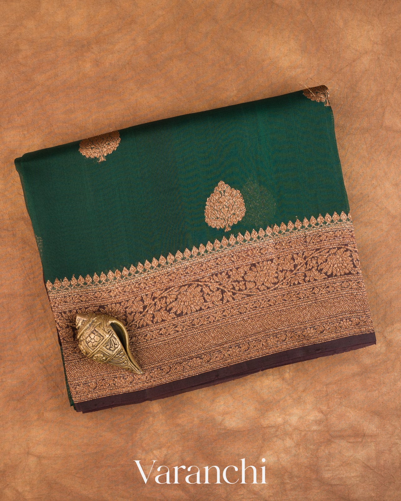 Bottle Green Pure Kora Silk Handloom Saree