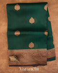 Bottle Green Pure Kora Silk Handloom Saree