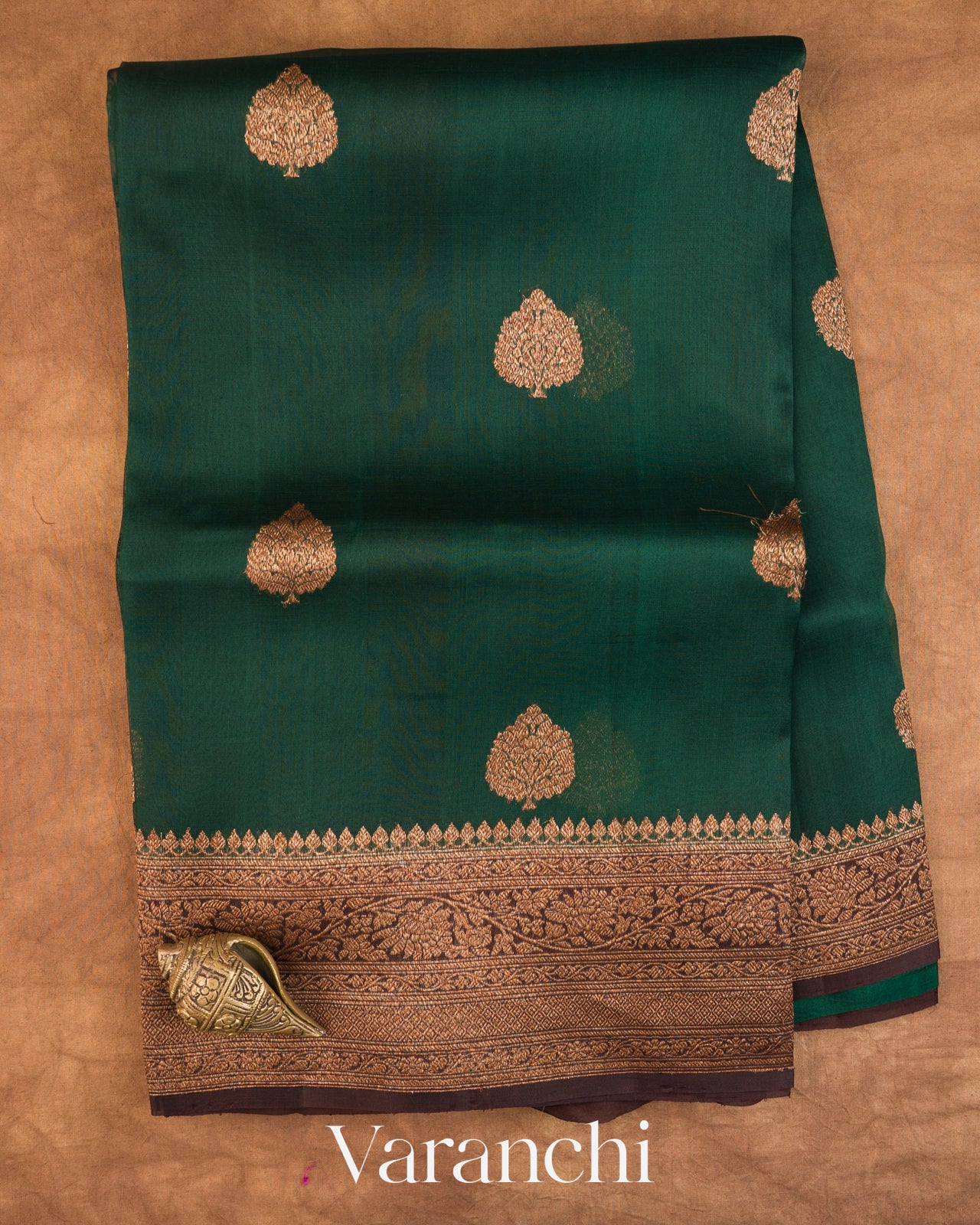 Bottle Green Pure Kora Silk Handloom Saree