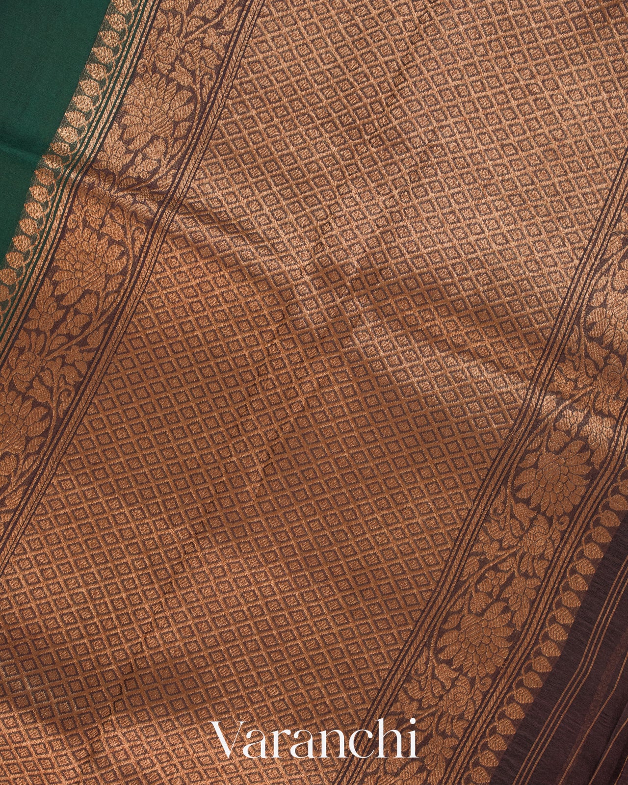 Bottle Green Pure Kora Silk Handloom Saree