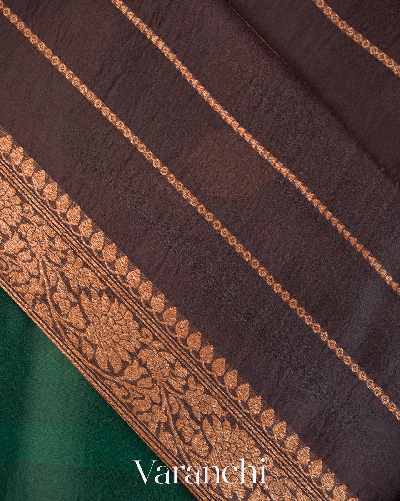 Bottle Green Pure Kora Silk Handloom Saree