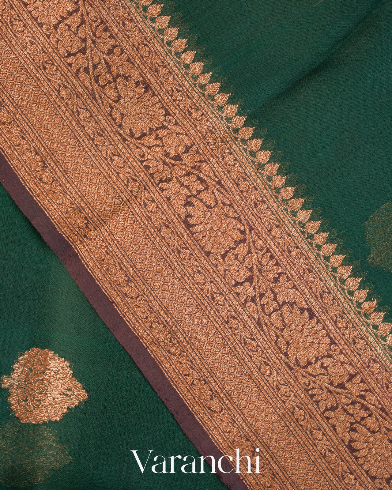Bottle Green Pure Kora Silk Handloom Saree