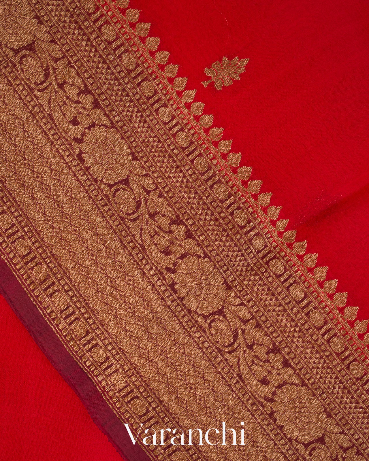 Bright Red Pure Kora Silk Handloom Saree