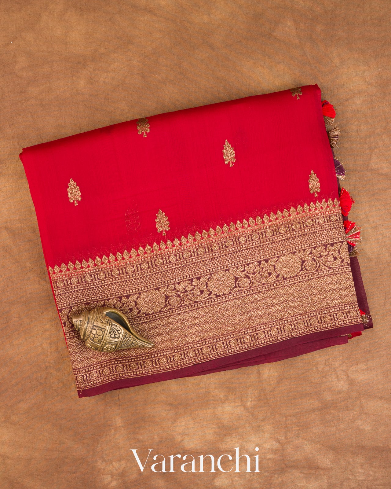 Bright Red Pure Kora Silk Handloom Saree