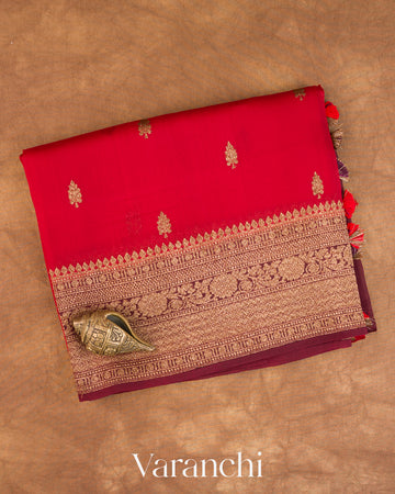 Bright Red Pure Kora Silk Handloom Saree