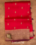 Bright Red Pure Kora Silk Handloom Saree
