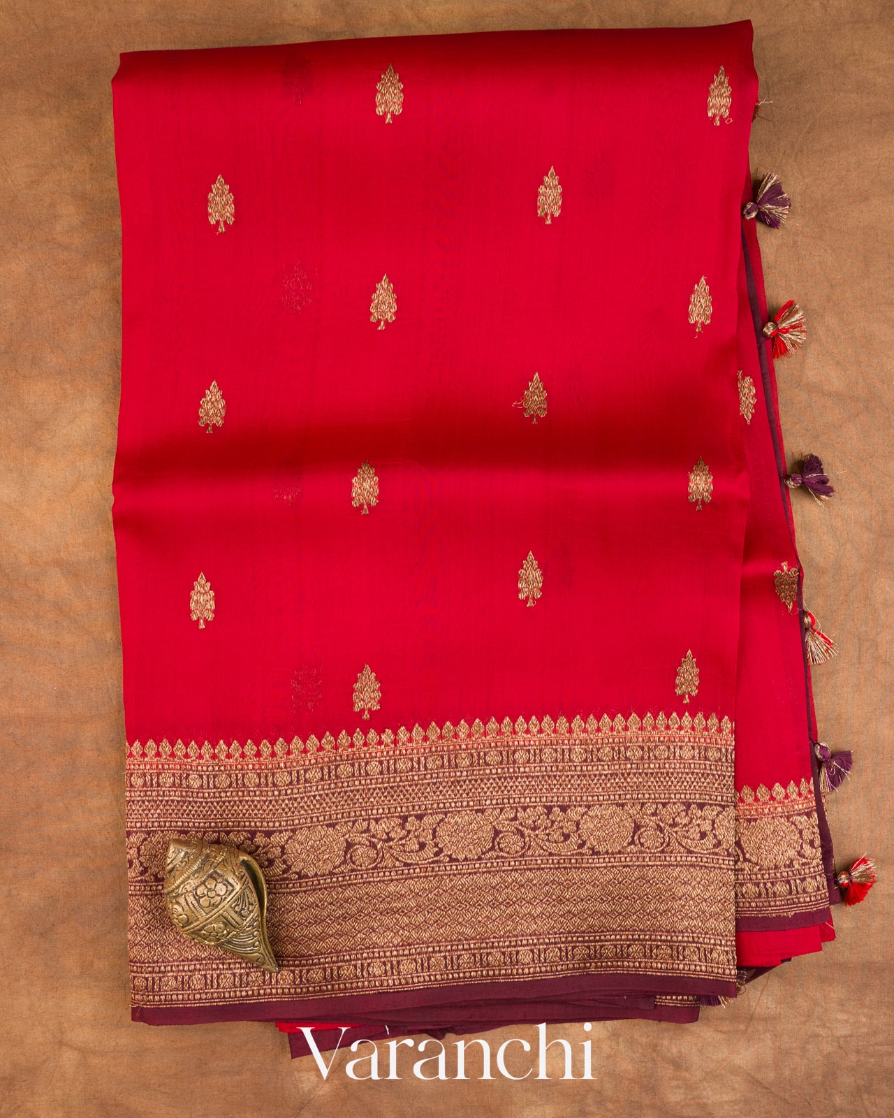Bright Red Pure Kora Silk Handloom Saree
