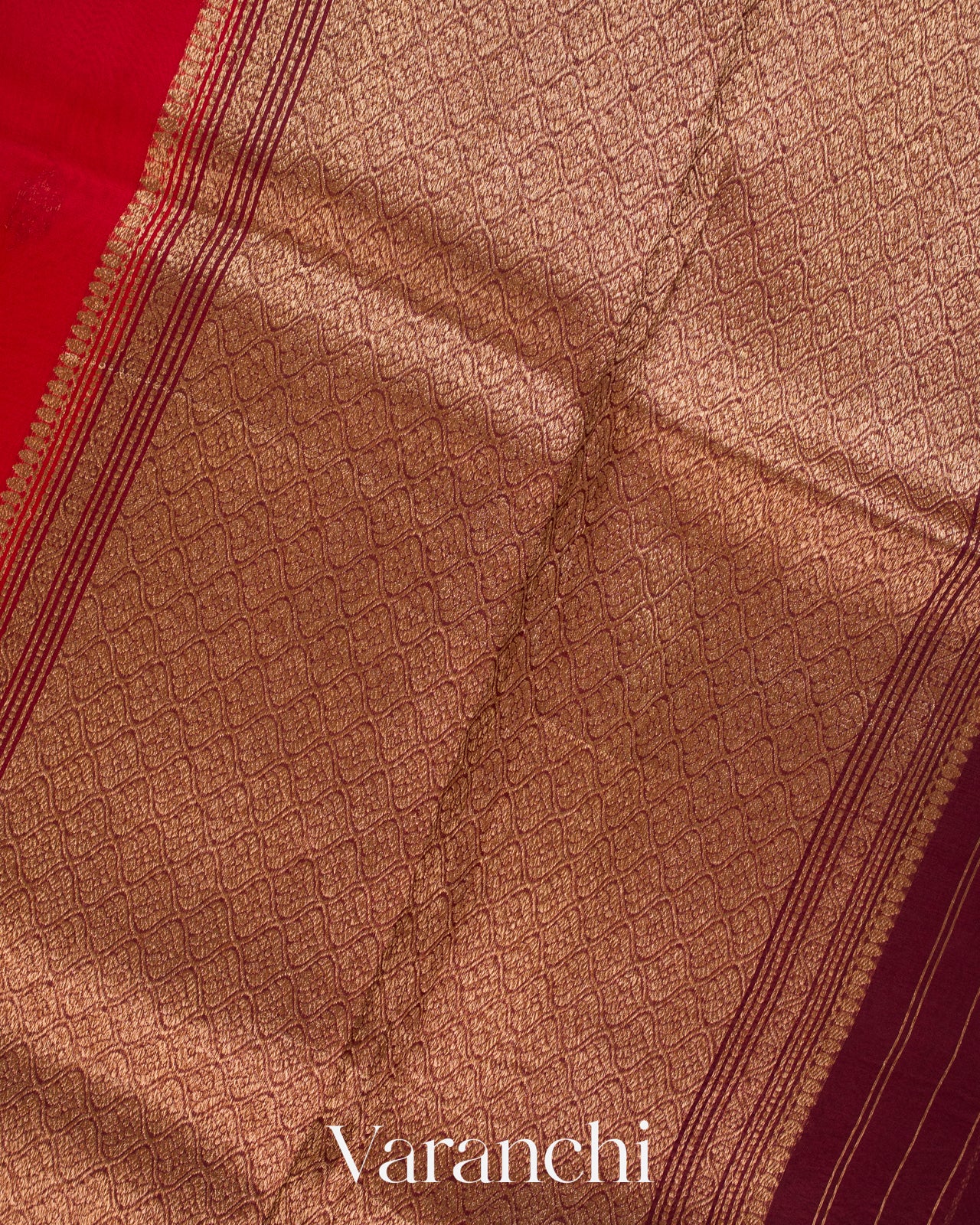Bright Red Pure Kora Silk Handloom Saree