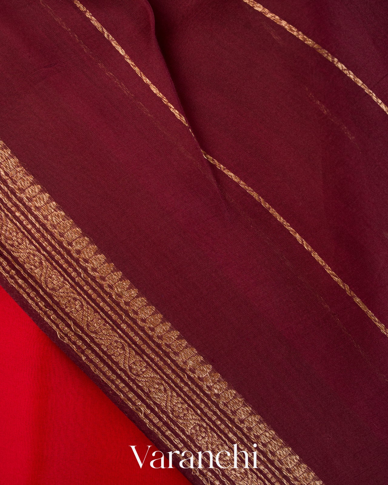 Bright Red Pure Kora Silk Handloom Saree