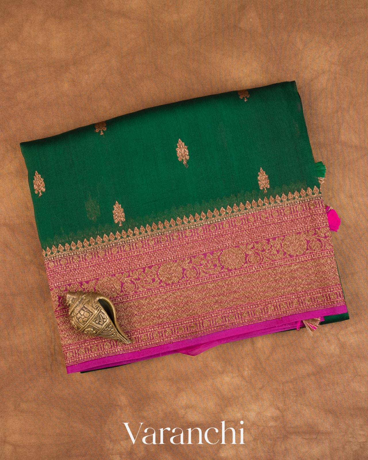 Bottle Green Pure Kora Silk Handloom Saree
