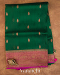 Bottle Green Pure Kora Silk Handloom Saree