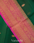 Bottle Green Pure Kora Silk Handloom Saree