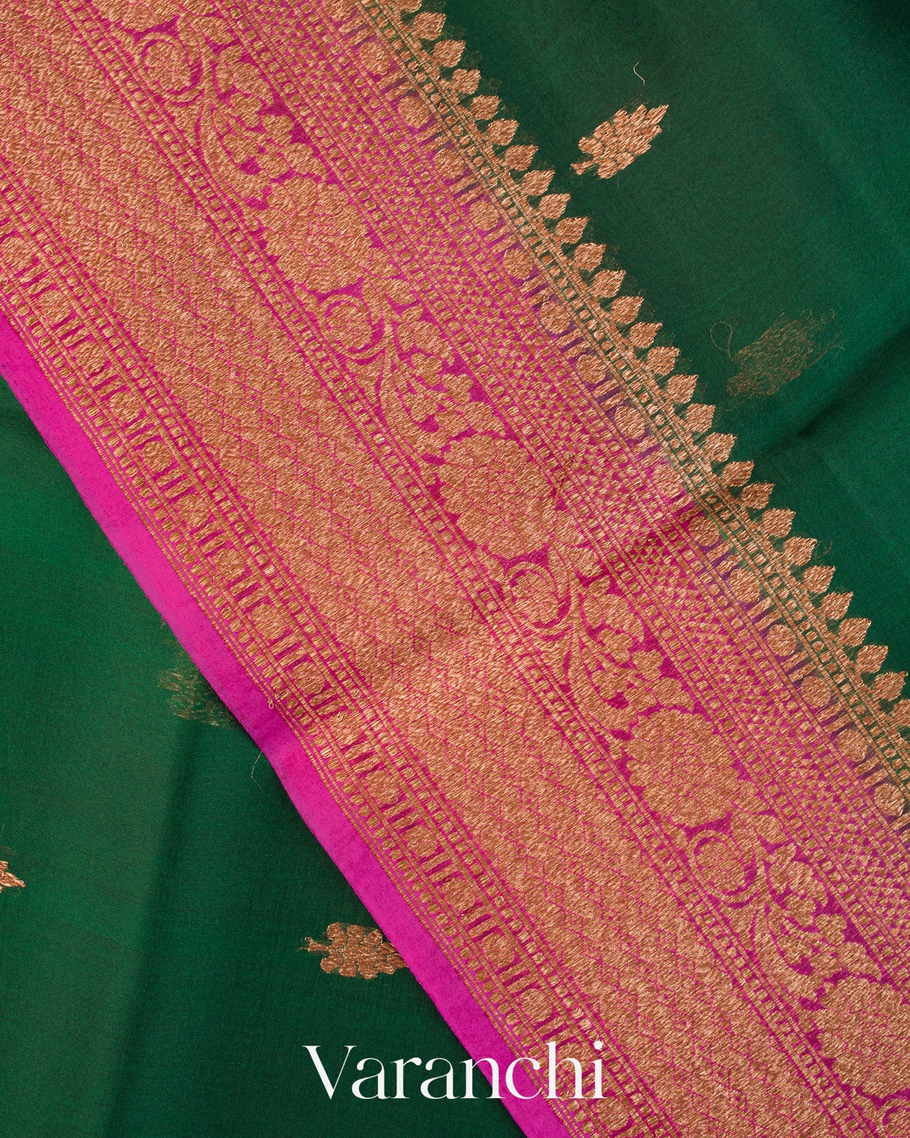 Bottle Green Pure Kora Silk Handloom Saree