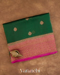 Bottle Green Pure Kora Silk Handloom Saree