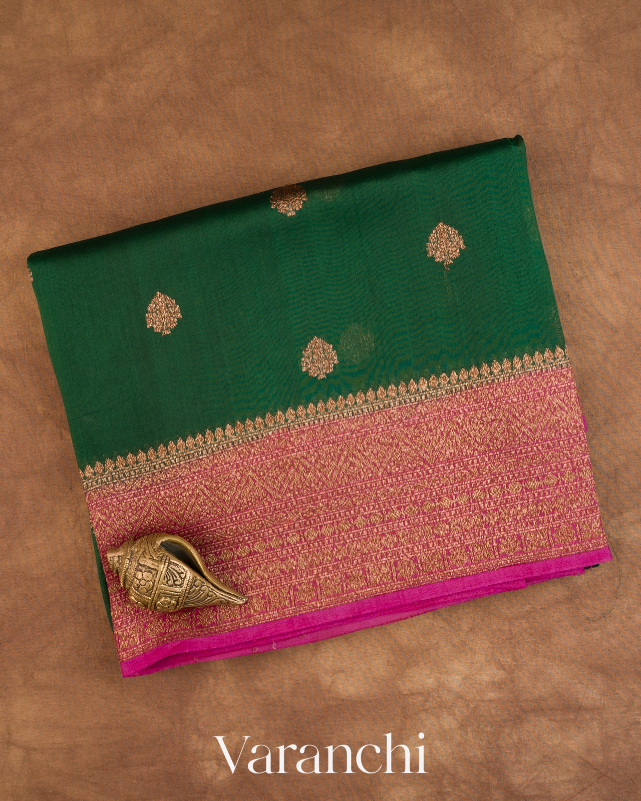 Bottle Green Pure Kora Silk Handloom Saree