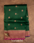 Bottle Green Pure Kora Silk Handloom Saree