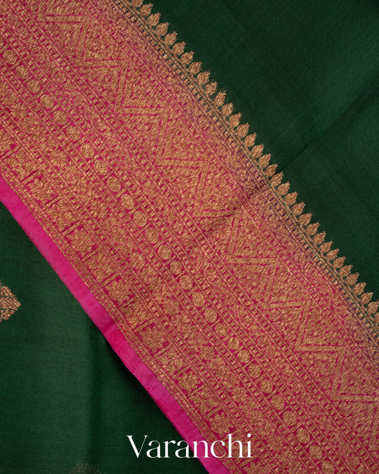 Bottle Green Pure Kora Silk Handloom Saree