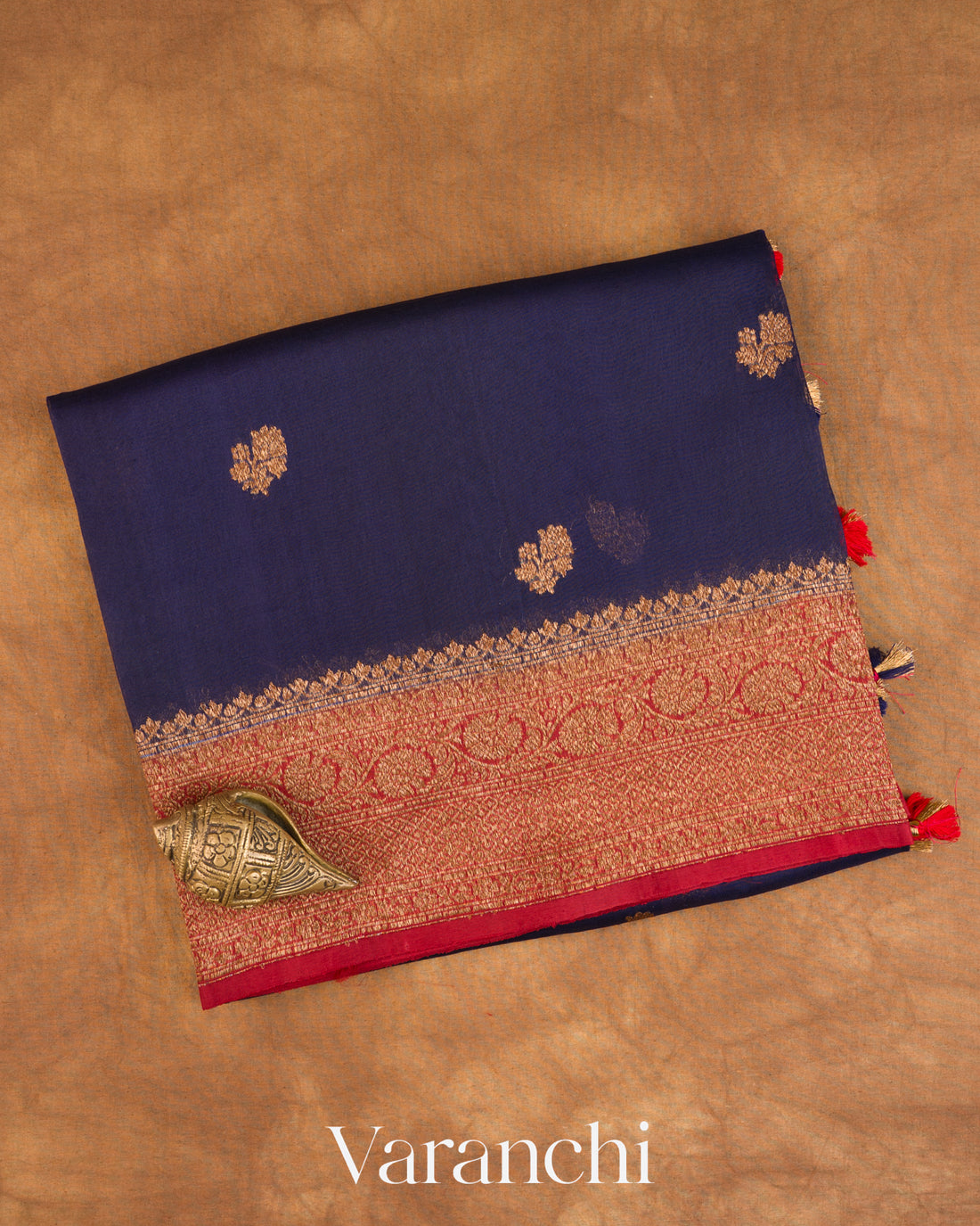 Deep Navy Blue Pure Kora Silk Saree