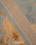 Ash Grey Digital Printed Pure Silk Cotton Tissue Saree