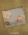 Ash Grey Digital Printed Pure Silk Cotton Tissue Saree