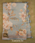 Ash Grey Digital Printed Pure Silk Cotton Tissue Saree