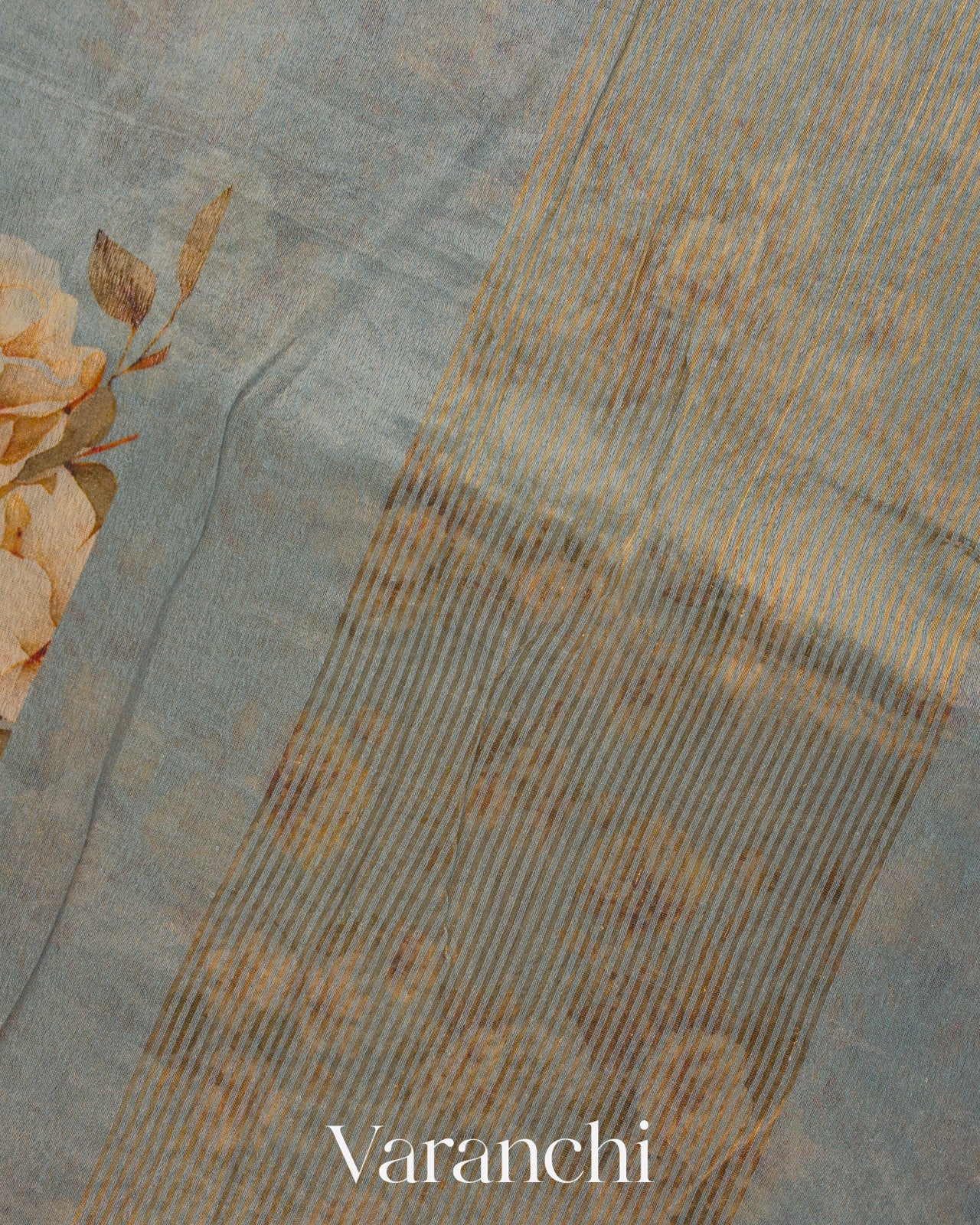 Ash Grey Digital Printed Pure Silk Cotton Tissue Saree