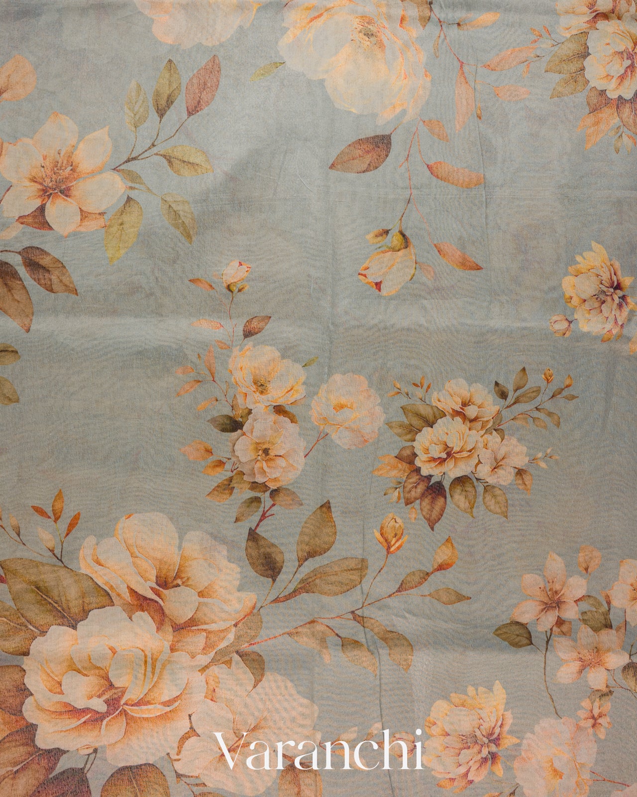 Ash Grey Digital Printed Pure Silk Cotton Tissue Saree