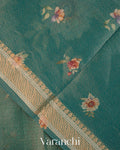 Teal Blue Floral Printed Pure Silk Cotton Saree