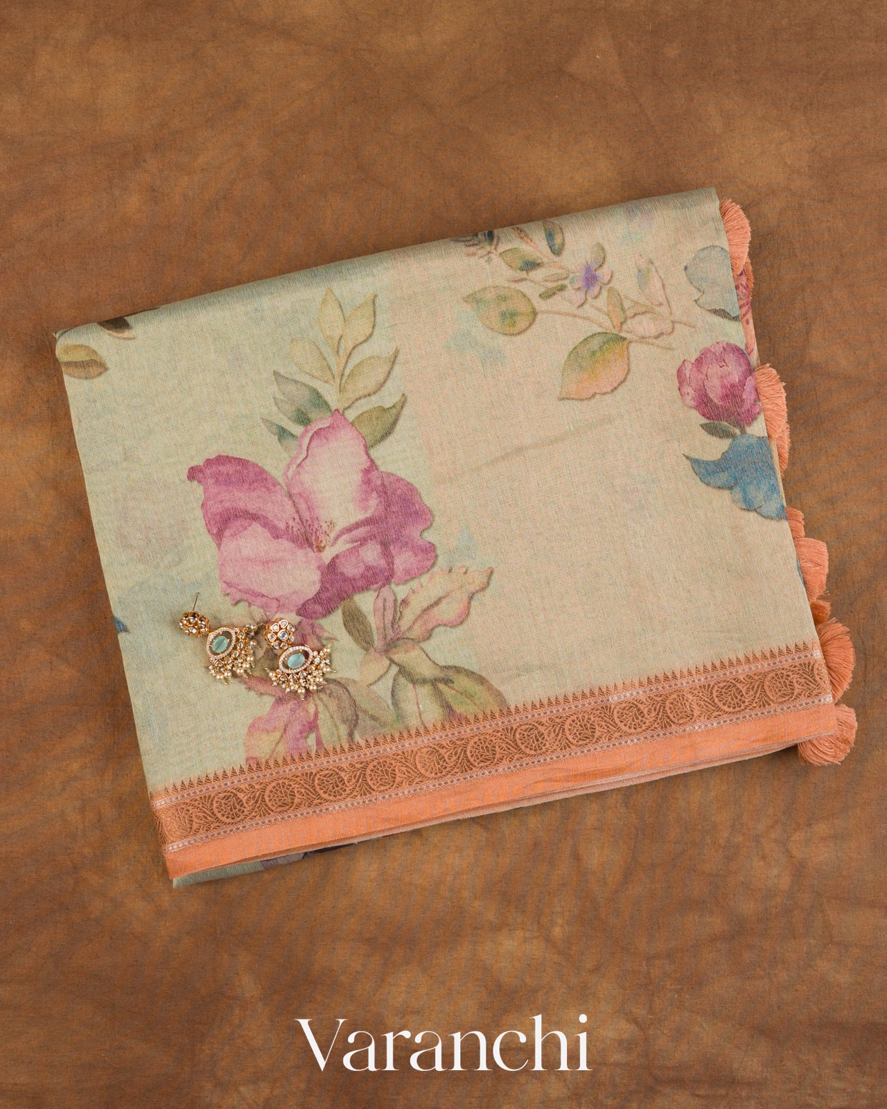 Ivory Digital Floral Printed Pure Silk Cotton Saree